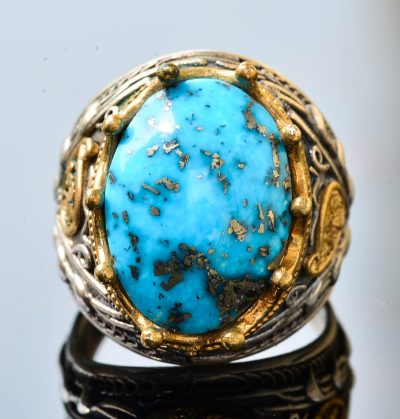 Erkekler için 925 Ayar Gümüş Sultan Yüzük - Doğal 10 Karat Arizona Turkuaz Taşı - Görsel 5