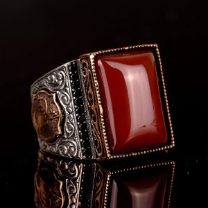 925 Ayar Gümüş Yüzük, Yapay Agat Taşı Yüzük, Tuğra Yüzüğü - Görsel 4