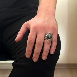 925 Ayar Gümüş El Yapımı Erkek Yüzük - Farklı Doğal Taşlarla Mevcuttur (Yeşil Göz) - Görsel 3