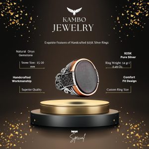 El Yapımı Erkek Yüzük, 925 Ayar Gümüş Erkek Yüzük, Yapay Oniks Taşlı Yüzük - Görsel 2