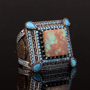 Gerçek Doğal Arizona Turkuaz Taş Yüzük, Sultan Yüzük, 925 Ayar Gümüş Yüzük - Görsel 8