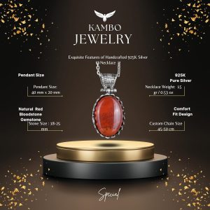 Gerçek Doğal Taş Kolye - 925K Gümüş Kolye (Kırmızı Kan Taşı) - Görsel 2