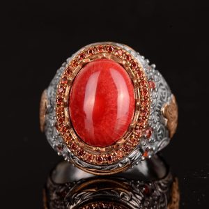 Gerçek Doğal Mercan Taşı Yüzük, Kral Yüzüğü, El Yapımı Yüzük, 925 Ayar Gümüş Yüzük Erkekler İçin - Görsel 4