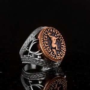 925 Ayar Gümüş Yüzük - At Motifli Antika Yüzük - Kılıç Yüzüğü - Gümüş Turkuaz Taşlı Erkek Yüzüğü - Vintage Tarzı, El Yapımı Takı - Görsel 3