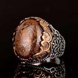 Gerçek Doğal Bronzit Taş Yüzük, 925 Ayar Gümüş Erkek Yüzüğü - Görsel 5