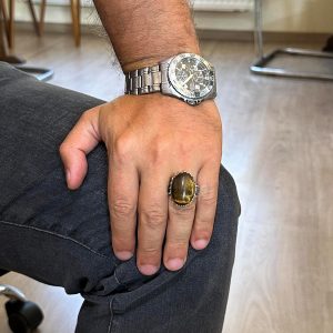 Gerçek Doğal Taş Yüzük - 925 Ayar Gümüş Büyük Yüzük - El Yapımı (Kaplan Gözü) - Görsel 3