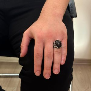 925 Ayar Sert Gümüş Erkek Yüzük - Doğal Taş Seçeneği ile El Yapımı Tasarım (Nar Çiçeği) - Görsel 3