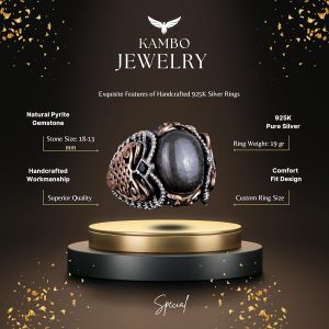 Gerçek Doğal Pirit Taşlı Yüzük, 925 Ayar Katı Gümüş Erkek Yüzük, Refah Manifestasyonu Tasarımı - Görsel 5