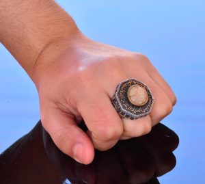 Gerçek Doğal Taş Yüzük - 925 Ayar Gümüş Erkek İslami Özel Yüzük Al-Aksa Camii Tasarımı (Sarı Safir) - Görsel 7