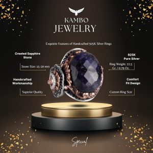 925 Ayar Gümüş Erkek Yüzük - Safir Taş - Aslan Sembolü El Yapımı Yüzük - Görsel 2