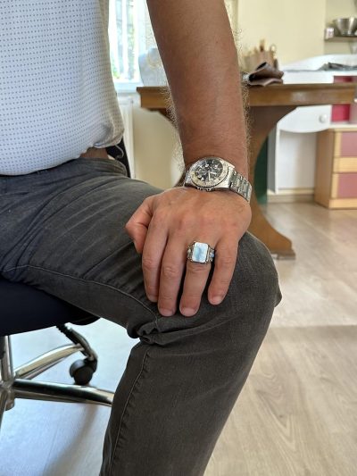 Gerçek Doğal Taş Yüzük - 925 Ayar Gümüş Yüzük (Larimar) - Görsel 3