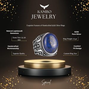925 Ayar Katı Gümüş Erkek Yüzük, Doğal Lapis Lazuli Taş Yüzük, Bilgelik ve Gerçek Tasarımı - Görsel 2