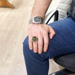 Peridot Taşlı Yüzük, 925 Ayar Gümüş Yüzük, Şık El Yapımı Gümüş Erkek Yüzüğü - Görsel 3