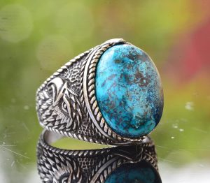 Doğal Arizona Turkuaz Taş Yüzük - 925 Ayar Gümüş Erkek Kartal Yüzüğü - Günlük Kullanım ve Özel Etkinlikler için İdeal (Stil-1) - Görsel 7