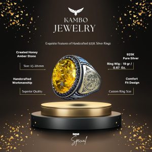 Erkekler için Kehribar Yüzük, Bal Kehribar Taşı Yüzük, 925 Ayar Gümüş Yüzük, El Yapımı Yüzük, Doğal Kehribar, Kehribar Takı Yüzük - Görsel 2