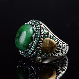 Doğal Zümrüt Taşlı, El Yapımı Yüzük, Sterlin Gümüş Erkek Yüzüğü, Gümüş Aksesuar, Yeşil - Görsel 4