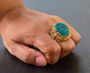 Erkekler için Gümüş İslami Yüzük - Müslüman Dini Hediye, Altın Kaplama, Yeşil Taş - Görsel 7