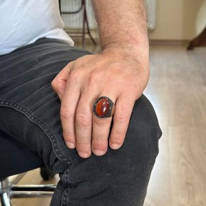 Gerçek Doğal Kırmızı Akik Taş Yüzük, 925 Ayar Gümüş Yüzük, Süleyman Yıldızı Yüzük - Görsel 3