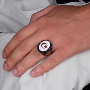 El Yapımı Desenli Yüzük - 925 Ayar Gümüş Erkek Yüzüğü - Davut Yıldızı Takısı (Yıldız ve Hilal) - Görsel 3