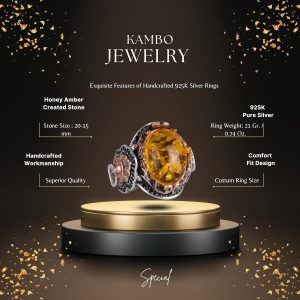 Bal Amber Yapay Taş Yüzük | Şık El Yapımı 925 Ayar Gümüş Erkek Yüzük - Görsel 2