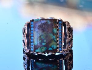 Gerçek Doğal Arizona Turkuaz Taş Yüzük - Gümüş Yüzük - Özel Gümüş Yüzük (Stil-3) - Görsel 5