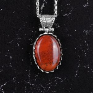Gerçek Doğal Taş Kolye - 925K Gümüş Kolye (Kırmızı Kan Taşı) - Görsel 4