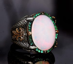 Gerçek Doğal Avustralya Opali Gerçek 10.00 Karat Taş Yüzük - Özel Erkek Yüzüğü - Sterlin Gümüş Büyük Yüzük - Görsel 3