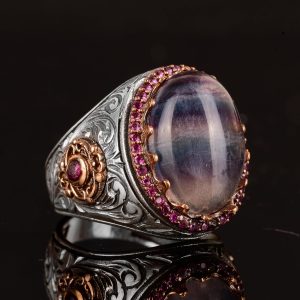 Gerçek Doğal Florit Taş Yüzük, Kral Yüzük, El Yapımı Yüzük, 925 Ayar Gümüş Yüzük Erkekler İçin - Görsel 4