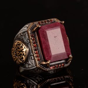 Gerçek Doğal Yakut Taşlı Erkek Yüzük, El Yapımı Kral Yüzüğü, 925 Ayar Gümüş Yüzük Erkekler İçin - Görsel 3
