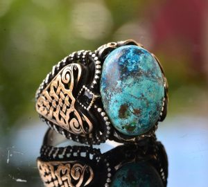 Erkek Yeşil Turkuaz Taş Yüzük, 925 Ayar Gümüş ile Vintage Orta Doğu Tasarımı (Stil-3) - Görsel 7