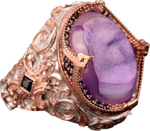 Gerçek Doğal Drusy Kristal Kuvars Taş Yüzüğü, 925 Ayar Gümüş Erkek Yüzüğü