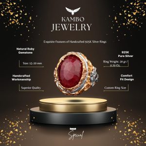 Gerçek Doğal Yakut Taşlı Yüzük, Erkekler için, 925 Ayar Gümüş Yüzük - Görsel 2