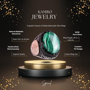 Solomon Mühür Yüzüğü, Doğal Malakit Taş Yüzüğü - Canlı 925 Ayar Sert Gümüş Erkek Yüzüğü - Görsel 2
