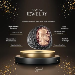 Doğal Agat Taşlı Şaman Yüzüğü - Gümüş Takı - Oymalı Taş Yüzük - 925 Ayar Gümüş Erkek Yüzüğü - Görsel 2