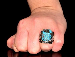 Erkekler için Sterlin Gümüş Yüzük - Doğal Turkuaz Taşı ile İnce Tasarım - Görsel 6