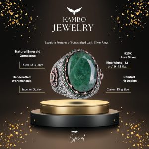 Gerçek Doğal Taş Yüzük - 925 Ayar Gümüş El Yapımı Yüzük (Zümrüt) - Görsel 2