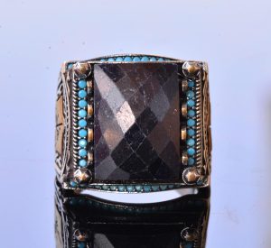 Gerçek Mavi Safir Dikdörtgen Taş Yüzük, 15.45 Karat, İslami Yüzük, 925 Ayar Gümüş Erkek Yüzük - Görsel 4