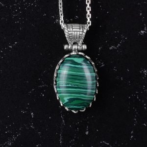 Gerçek Doğal Taş Kolye - 925 Ayar Gümüş Kolye (Malakit) - Görsel 4