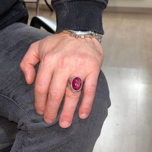 Gerçek Doğal Yıldız Yakutu Taşlı Yüzük, Büyük Gümüş Yüzük, 925 Ayar Gümüş Yüzük, El Yapımı Şık Yüzük - Görsel 2