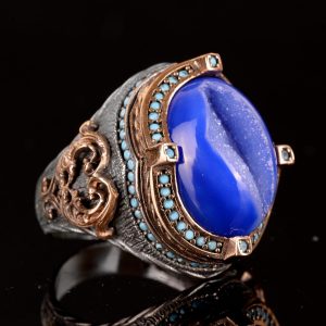 Gerçek Doğal Drusy Kristal Kuvars Taşı Yüzük, 925 Ayar Gümüş Yüzük Erkekler İçin, El Yapımı Erkek Yüzüğü - Görsel 6