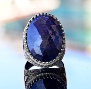 El Yapımı Doğal Taş Yüzük, 925 Ayar Gümüş Erkek Yüzük - Görkemli ve Şahane Tasarım (Mavi Safir) - Görsel 5