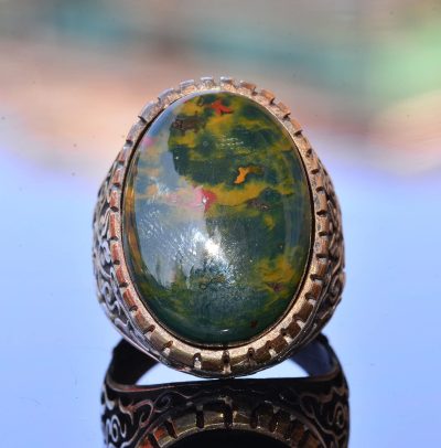 Doğal Kan Taşı ile El Yapımı Yüzük, Sterlin Gümüş Büyük Erkek Yüzüğü - Cesaret ve Gücün Sembolü - Görsel 6