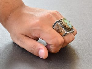 Gerçek Arizona Turkuaz Taşlı İslami Gümüş Yüzük - Spiritüel Erkek Yüzüğü - Görsel 7