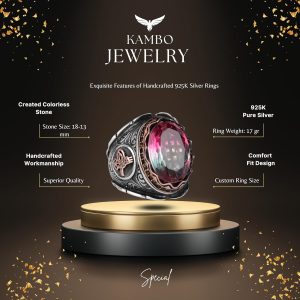 Renksiz Yapay Taş Yüzük, Osmanlı Tuğrası Erkek Lüks 925 Ayar Gümüş Yüzükler - Çeşitli & Farklı Koleksiyon - Görsel 2