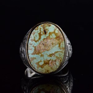 Doğal Turkuaz Taş Yüzük - Büyük Erkek Yüzüğü - 925 Ayar Gümüş Yüzük - Görsel 3