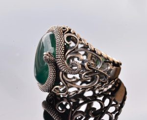 El Yapımı Yılan Tasarımlı Yüzük, Doğal Yeşim Taşı, Gümüş Erkek Yüzüğü - Bilgelik ve Koruma Sembolü - Görsel 5