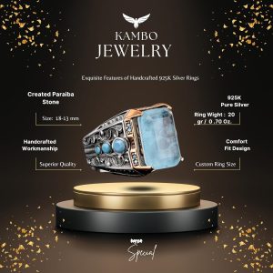 Paraiba Taşı Yüzüğü, 925 Ayar Gümüş Erkek Yüzüğü - Görsel 2