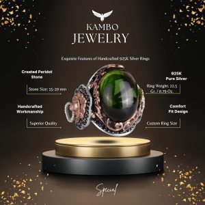 Peridot Yapay Taş Yüzük, 925 Ayar Gümüş Yüzük, Aslan Sembol Tasarımı Erkek Yüzüğü - Görsel 2