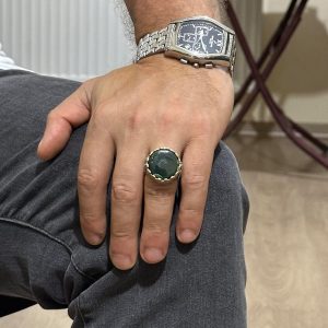 Gerçek Doğal Taş Yüzük - El Yapımı Kral Yüzüğü - 925 Ayar Gümüş Yüzük (Kan Taşı) - Görsel 3