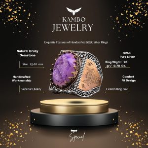 Gerçek Doğal Druzy Kuvars Taş Yüzük, Camii Yüzüğü, Gümüş Yüzük - Görsel 2